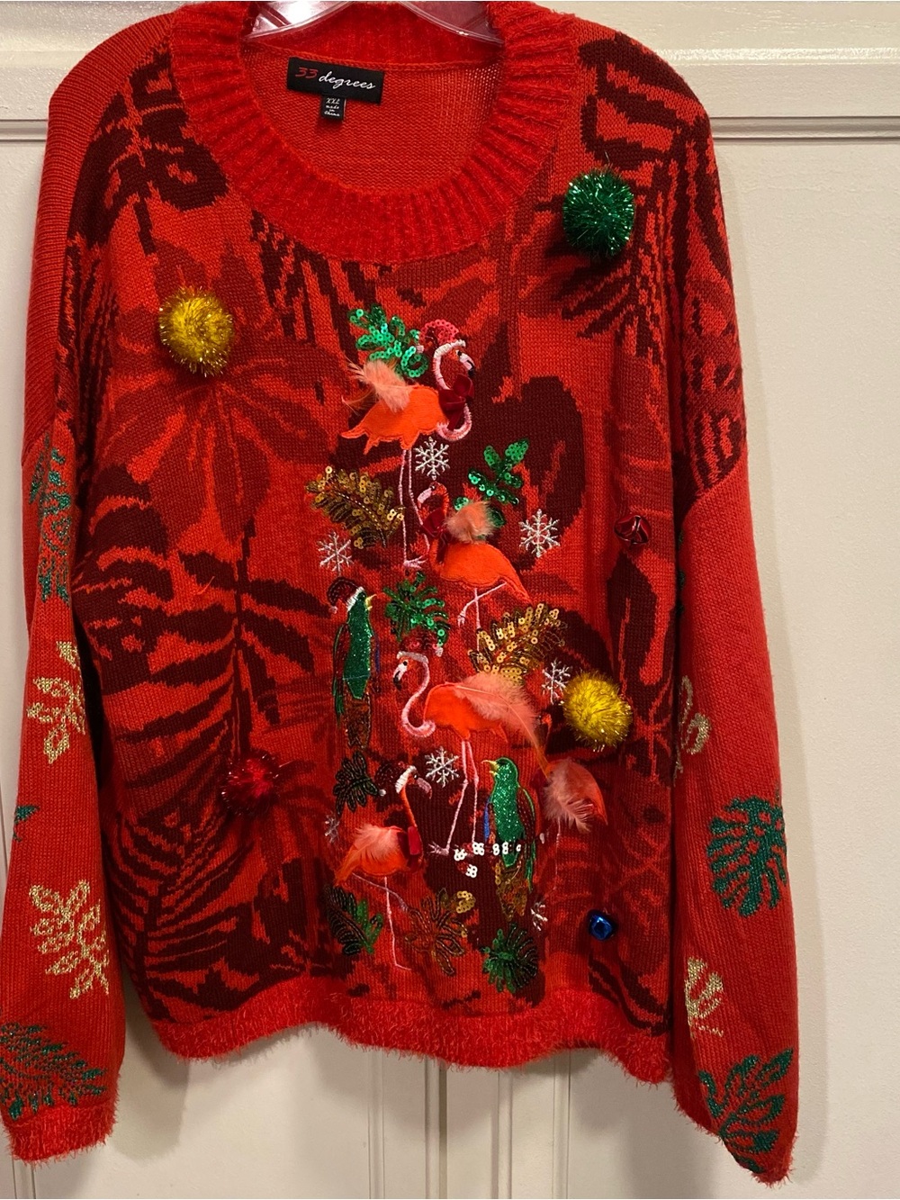 32 Degrees Red Embellished Holiday Crewneck Sweater
